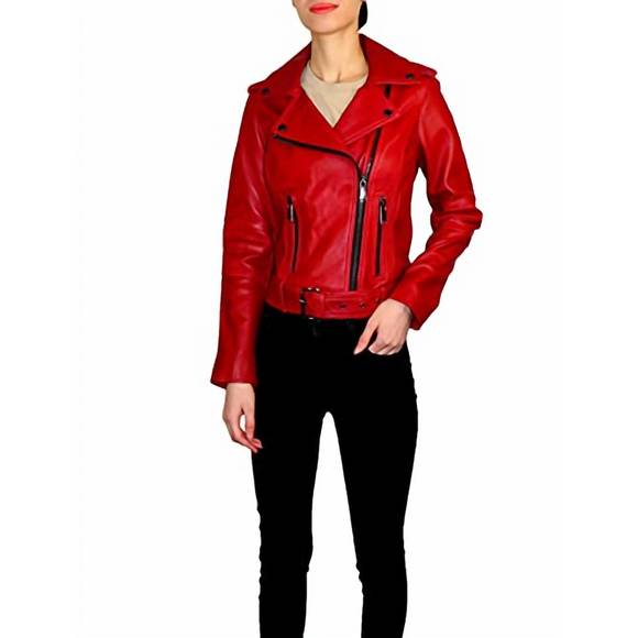 NEW MICHAEL KORS moto belted zip up leather jacket in scarlet - Picture 3 of 3